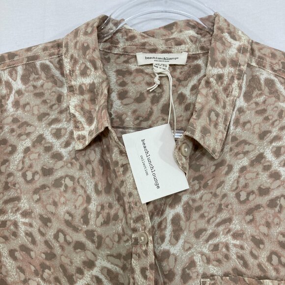 New Beachlunchlounge size XL Brown Leopard Print Ultra Soft Relaxed Button Down - Picture 3 of 10